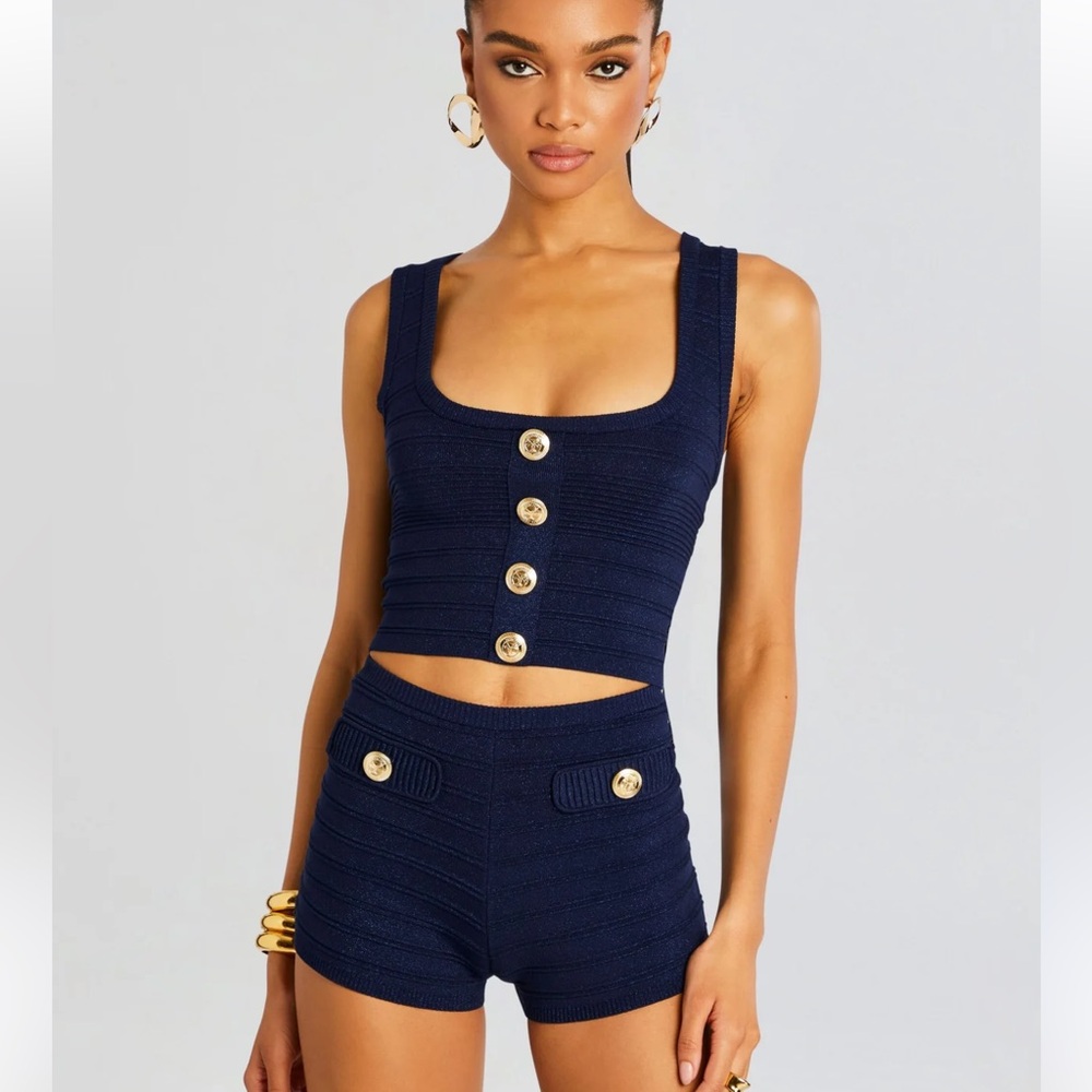Retrofete Metallic Navy Mini Short Set